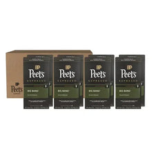 Nespresso-compatible coffee capsule boxes, Big Bang, front view with kraft carton behind