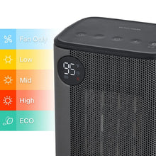 Black ceramic heater top control panel with LED temperature screen