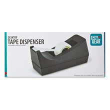 Black desktop manual tape dispenser with open tape holder and viewing cutout