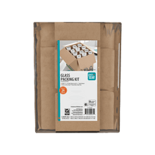 Glass packing kit with cardboard partitions for small boxes, includes molded inserts