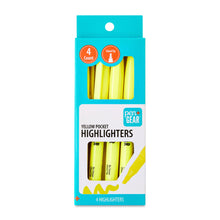 Pen+Gear yellow pocket highlighters 4-count retail package with chisel-tip badge