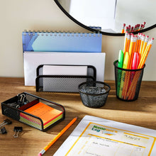 Black metal desk organizer set with mesh pen cups and pencil tray pieces