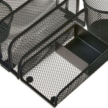 Black metal mesh desk organizer trays with pen holder cup inserts