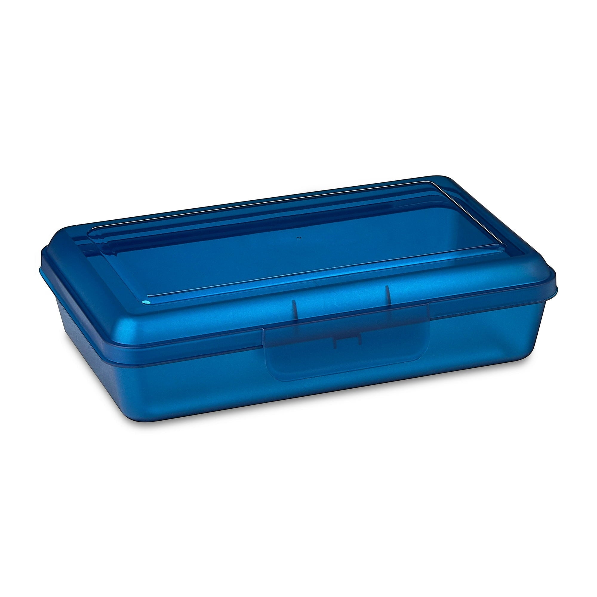 Pen+Gear Lightweight Plastic Pencil Box with Snap-on Lid, Translucent Sapphire Blue, 12-Pack