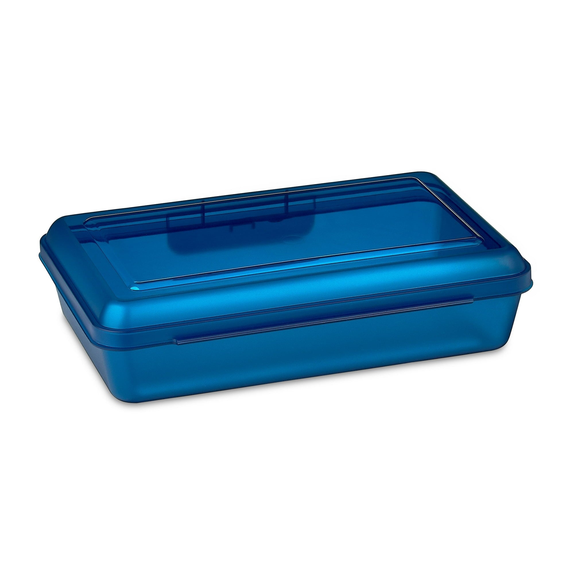 Pen+Gear Lightweight Plastic Pencil Box with Snap-on Lid, Translucent Sapphire Blue, 12-Pack