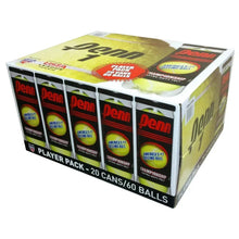 Penn tennis ball player pack box showing 20 cans and 60 balls