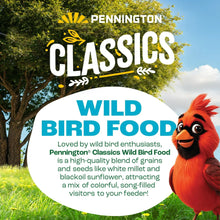 Pennington Classics wild bird food bag with white info circle and red bird