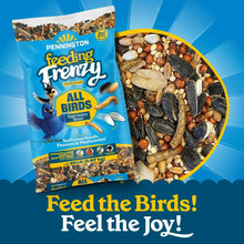 Wild bird seed mix bag with inset showing mixed seeds, peanuts, and mealworms