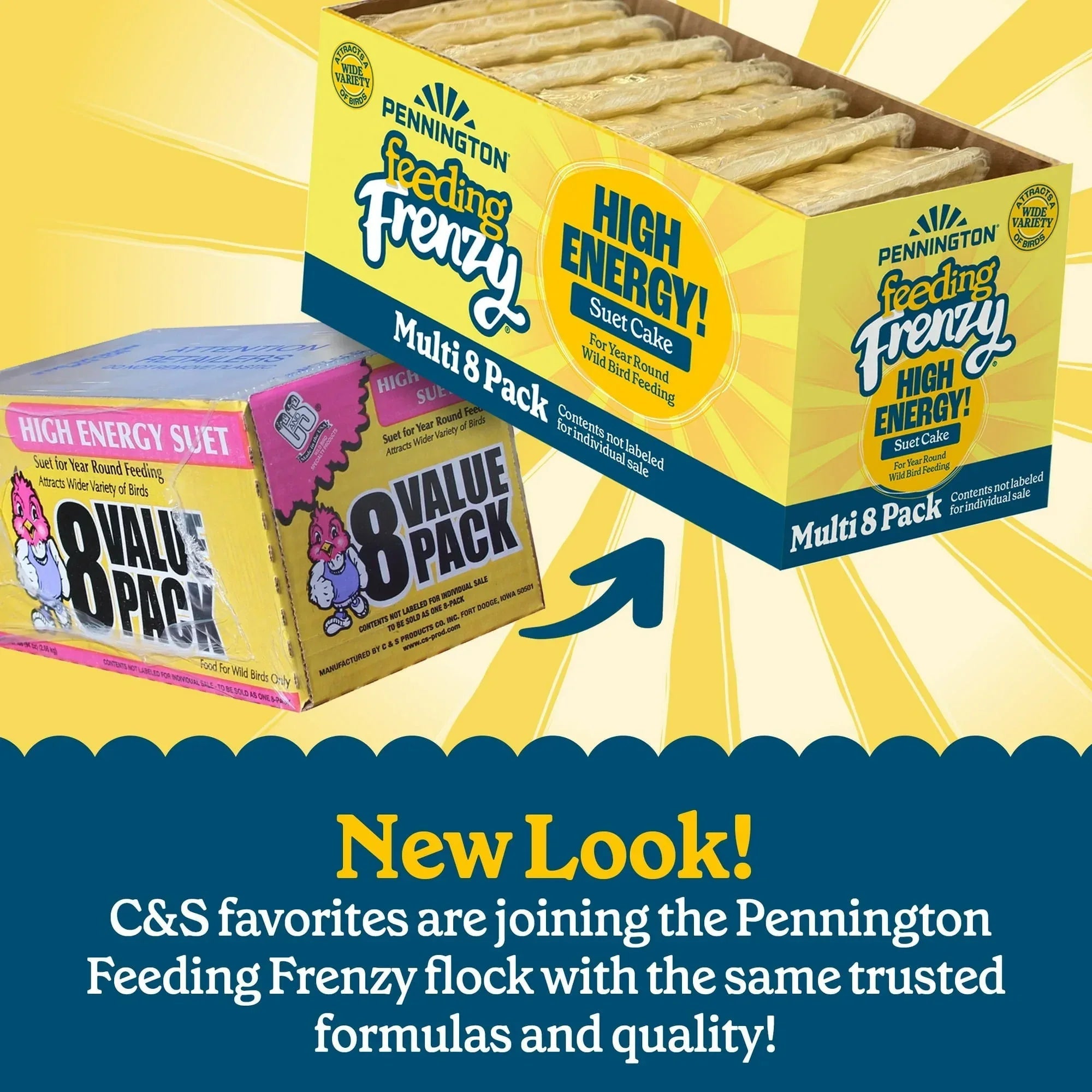 Pennington Feeding Frenzy High Energy Suet, for Year-Round Wild Bird Feeding, 11.75 oz. Cake, 8 Count Value Pack, Fresh