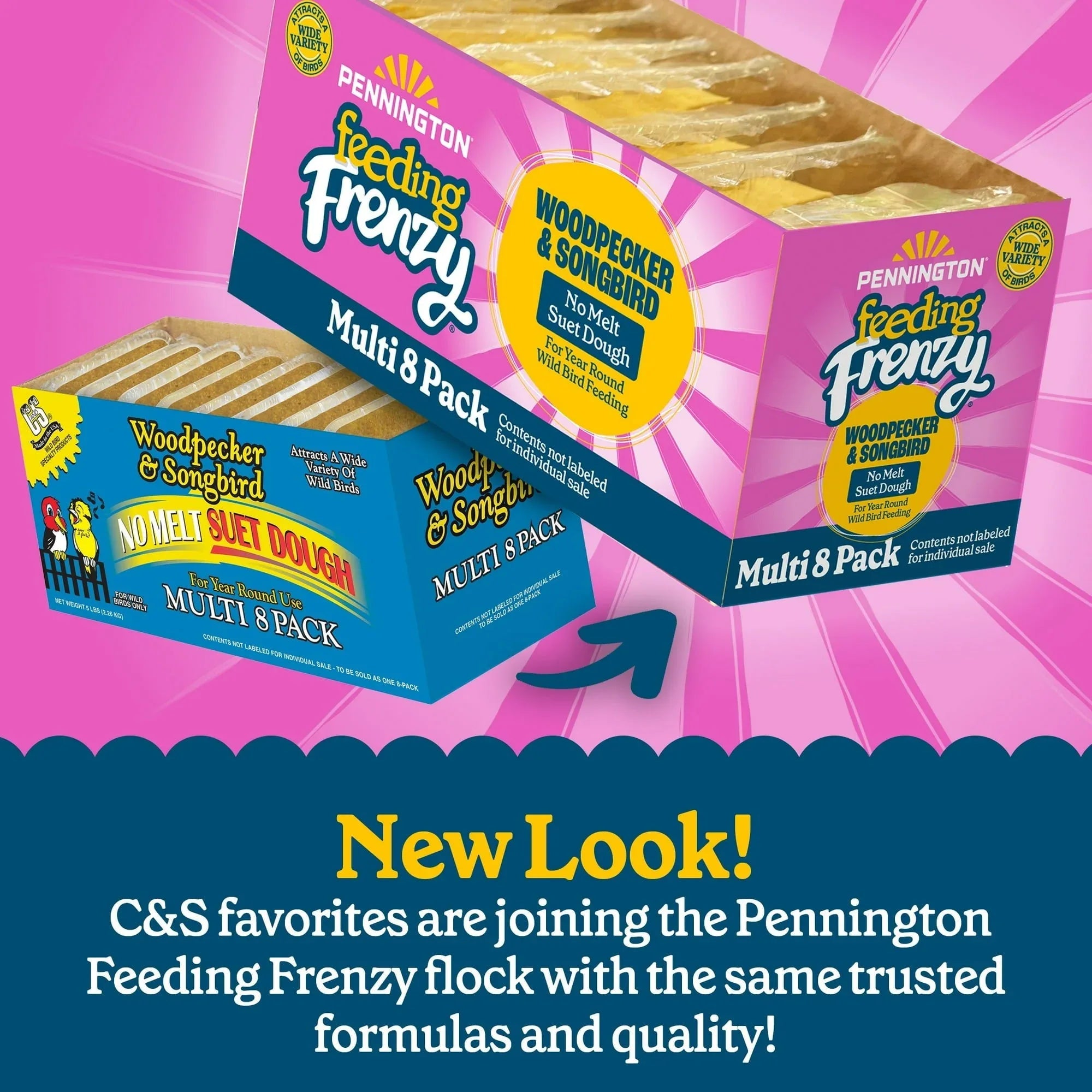 Pennington Feeding Frenzy No-Melt Suet Dough Woodpecker & Songbird Suet Cakes for Wild Birds, Wild Bird Food, 10 Oz. Cake, 8 Count Value Pack, Fresh - USA MEGA SHOP