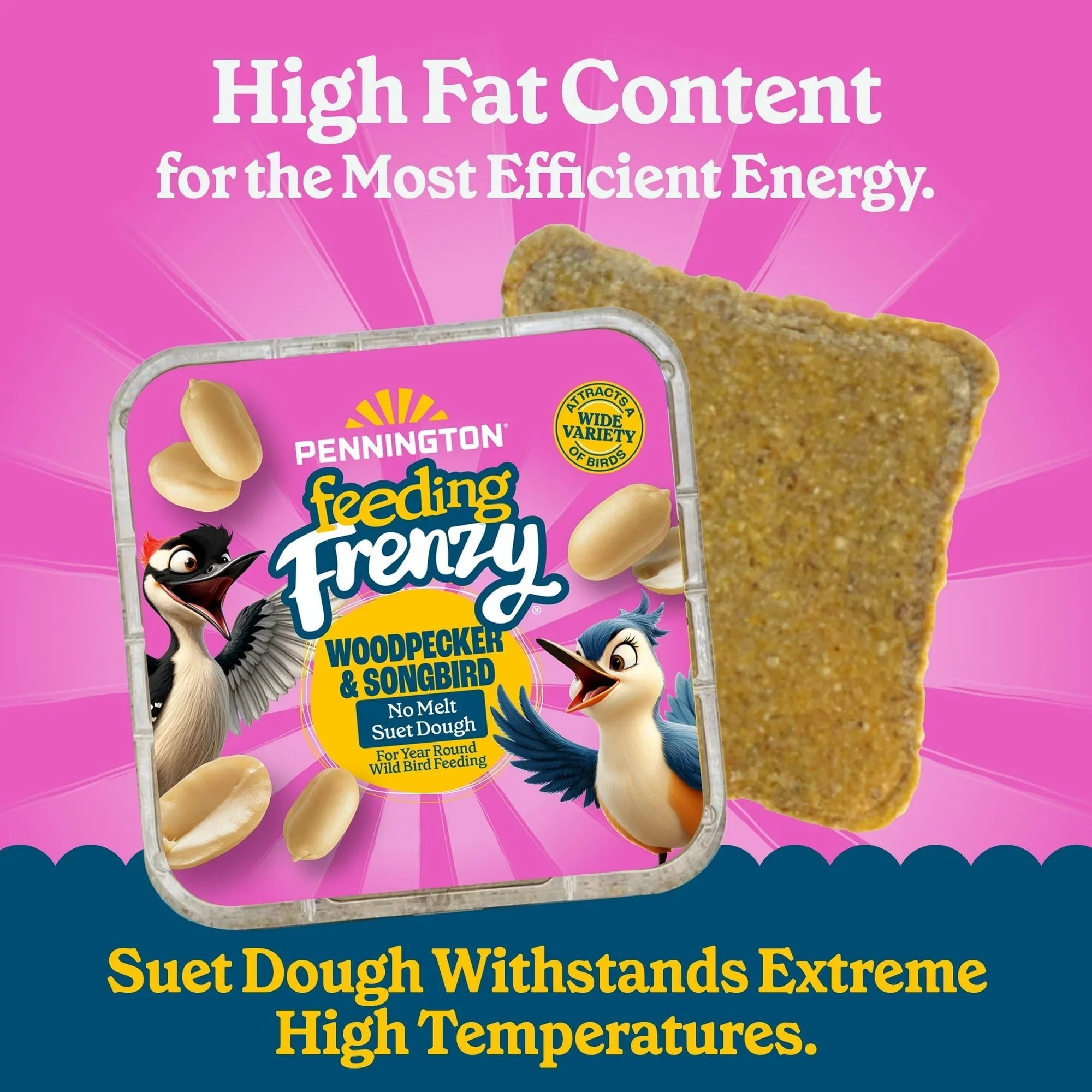 Pennington Feeding Frenzy No-Melt Suet Dough Woodpecker & Songbird Suet Cakes for Wild Birds, Wild Bird Food, 10 Oz. Cake, 8 Count Value Pack, Fresh - USA MEGA SHOP