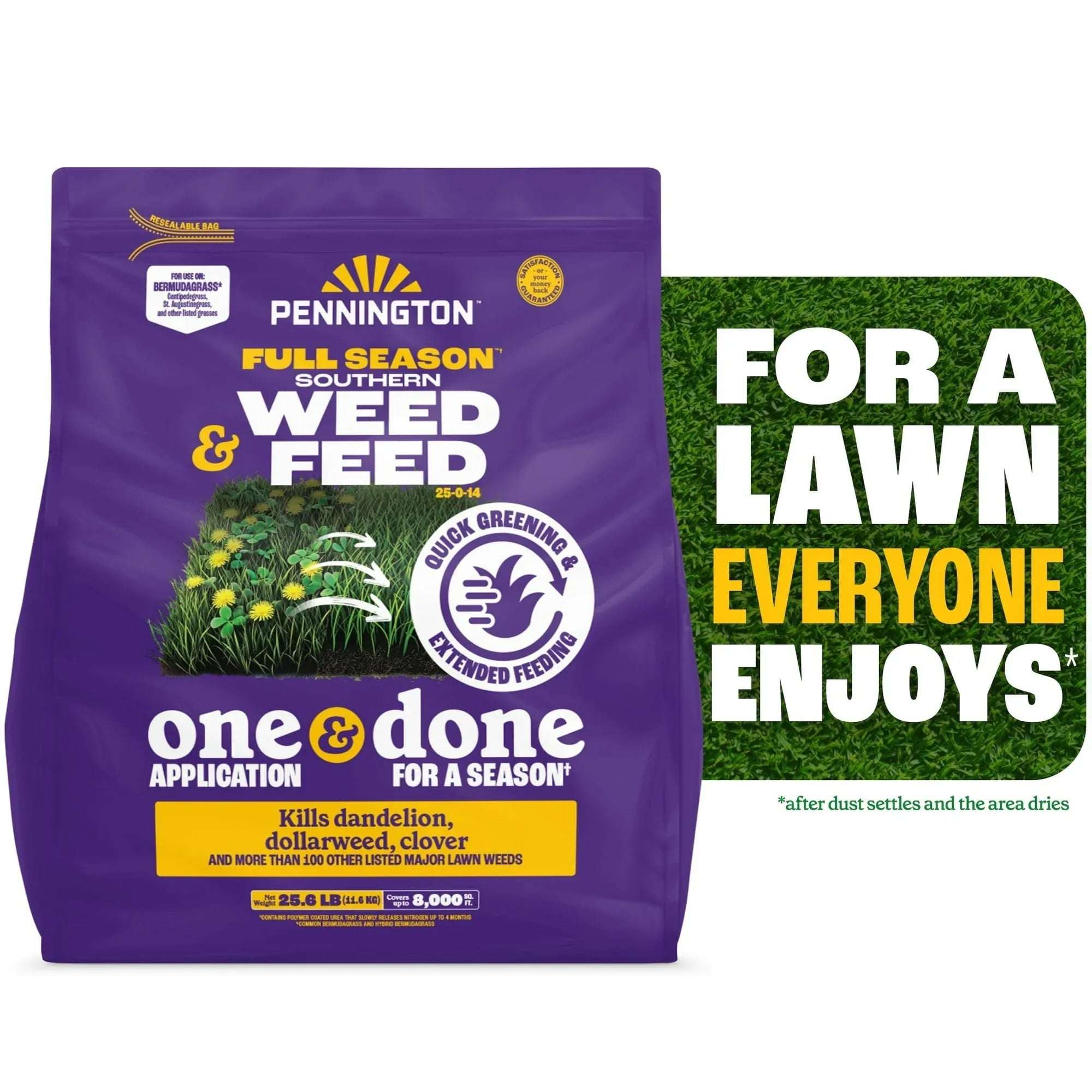 Pennington Full Season Southern Weed and Feed with Crabgrass Control, 25-0-14 Fertilizer, 25.6 lb., 8M Coverage