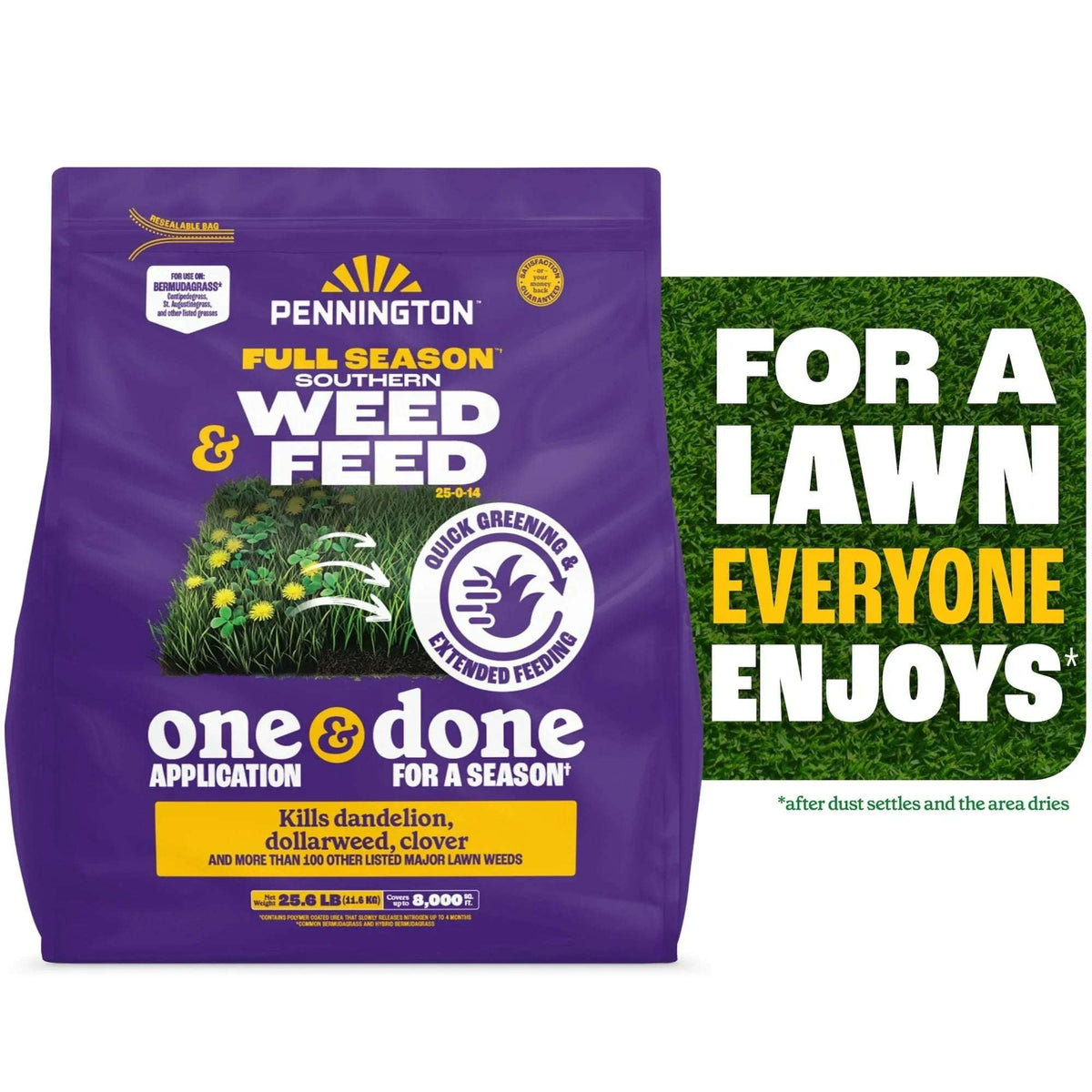 Pennington Full Season Southern Weed and Feed with Crabgrass Control, 25-0-14 Fertilizer, 25.6 lb., 8M Coverage