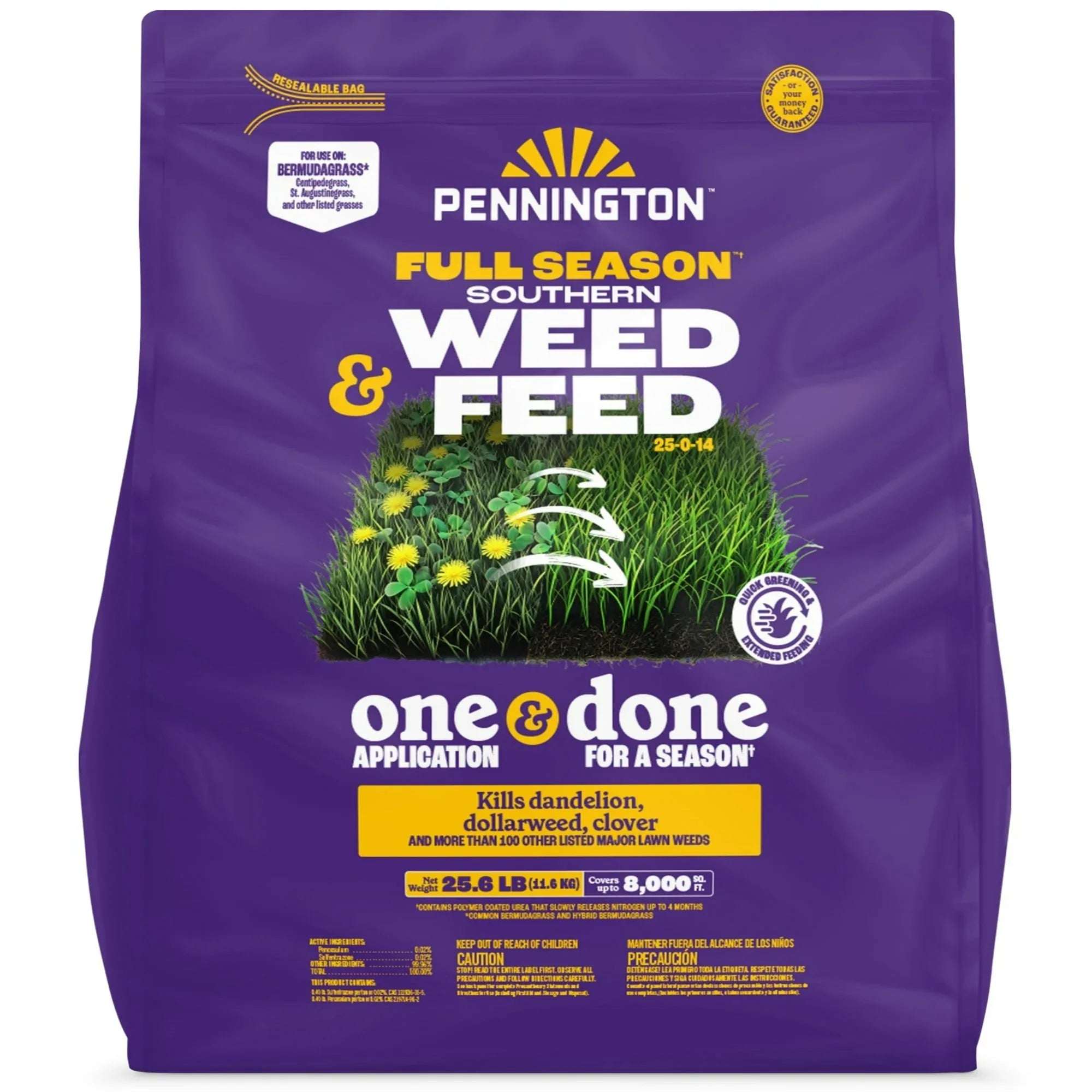 Pennington Full Season Southern Weed and Feed with Crabgrass Control, 25-0-14 Fertilizer, 25.6 lb., 8M Coverage