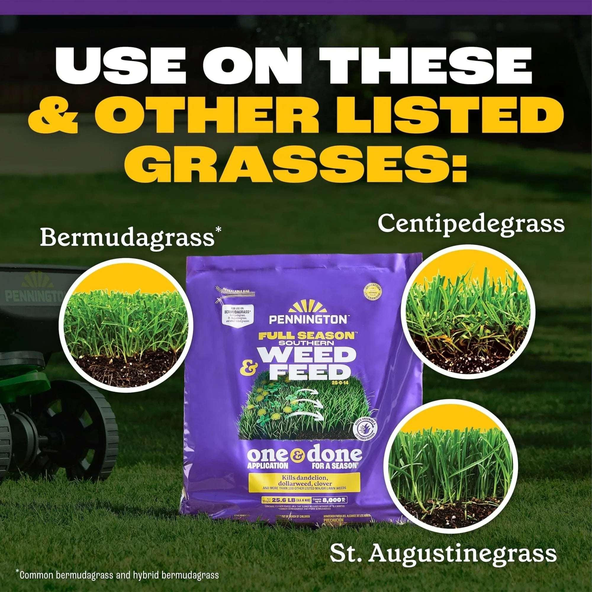 Pennington Full Season Southern Weed and Feed with Crabgrass Control, 25-0-14 Fertilizer, 25.6 lb., 8M Coverage