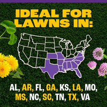 Weed & feed ideal for lawns map with shaded region and state abbreviations