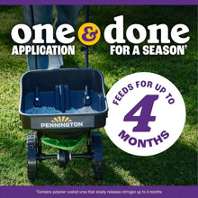 Pennnington weed and feed fertilizer in broadcast spreader on grass