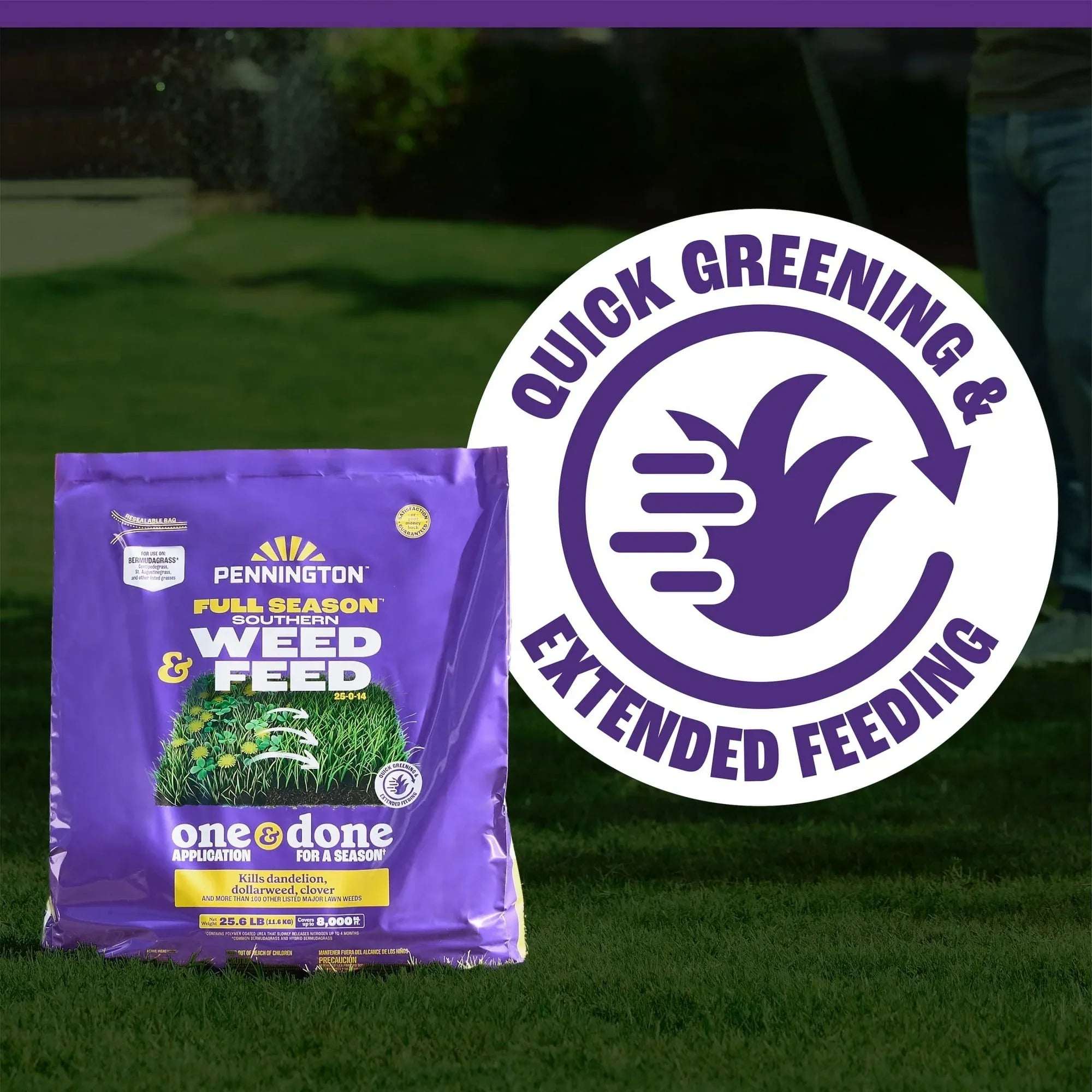 Pennington Full Season Southern Weed and Feed with Crabgrass Control, 25-0-14 Fertilizer, 25.6 lb., 8M Coverage