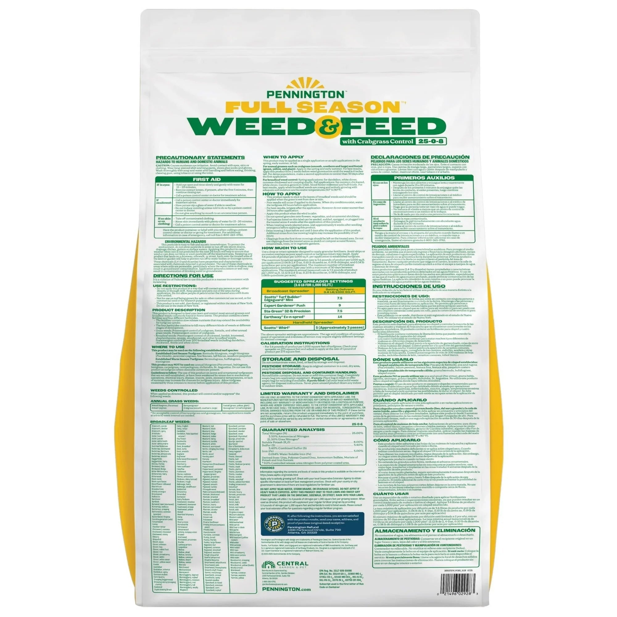 Pennington Full Season Weed and Feed Plus Crabgrass Control Lawn Food 25-0-8 Fertilizer