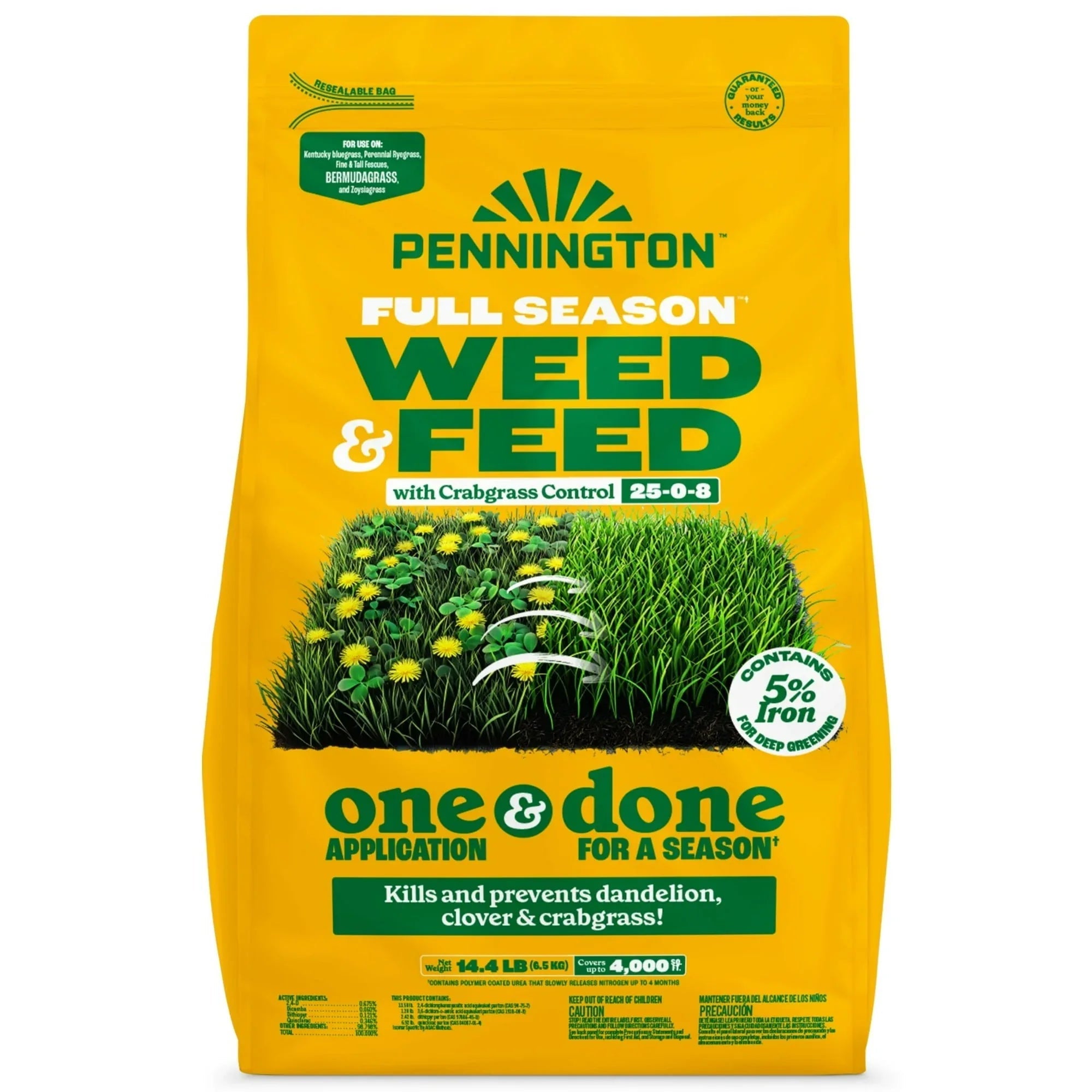 Pennington Full Season Weed and Feed Plus Crabgrass Control Lawn Food 25-0-8 Fertilizer