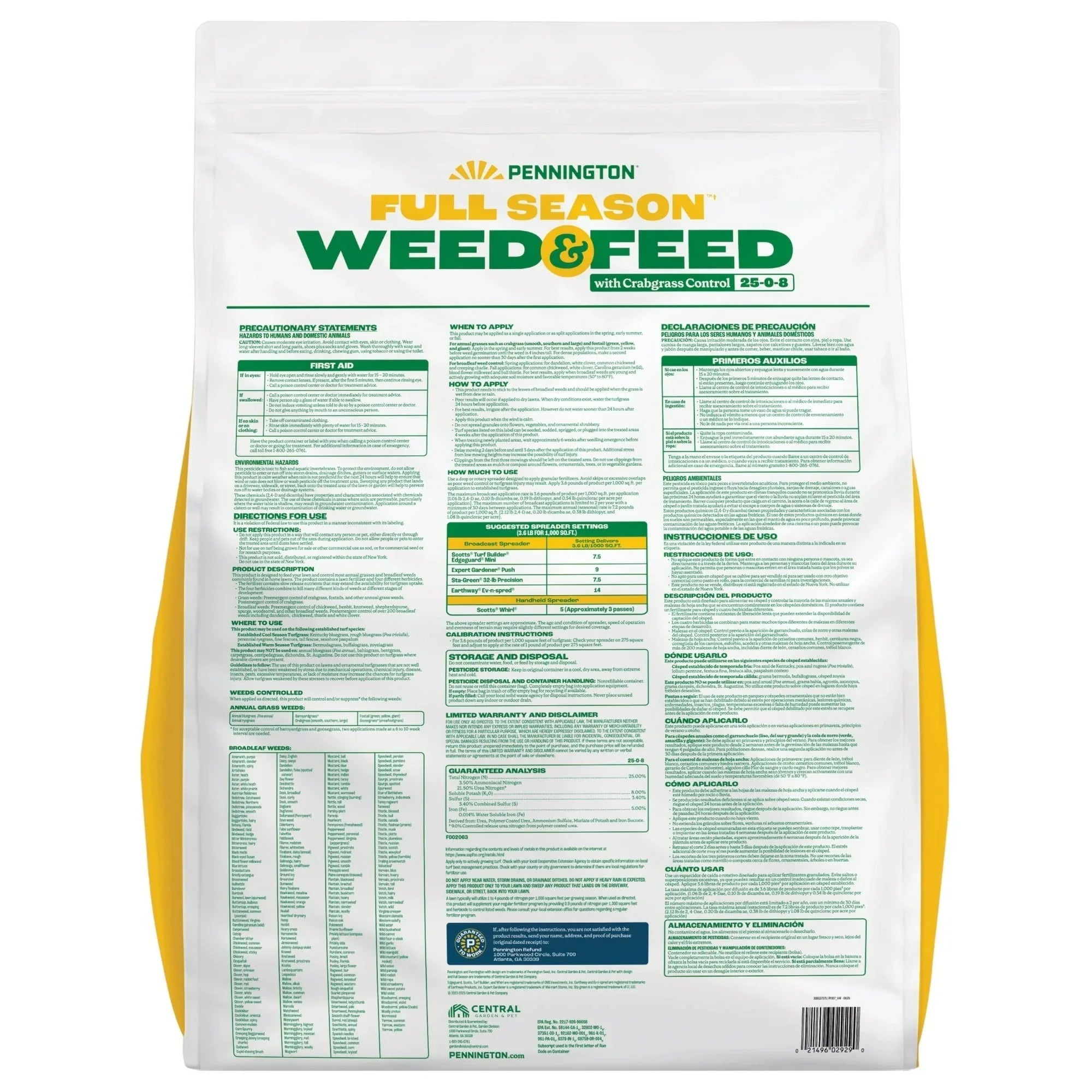 Pennington Full Season Weed and Feed Plus Crabgrass Control Lawn Food 25-0-8 Fertilizer