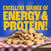 Pile of in-shell peanuts for birds on a patterned surface, “Excellent source of energy”