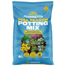 Blue potting soil mix bag labeled for indoor and outdoor plants, 8 qt