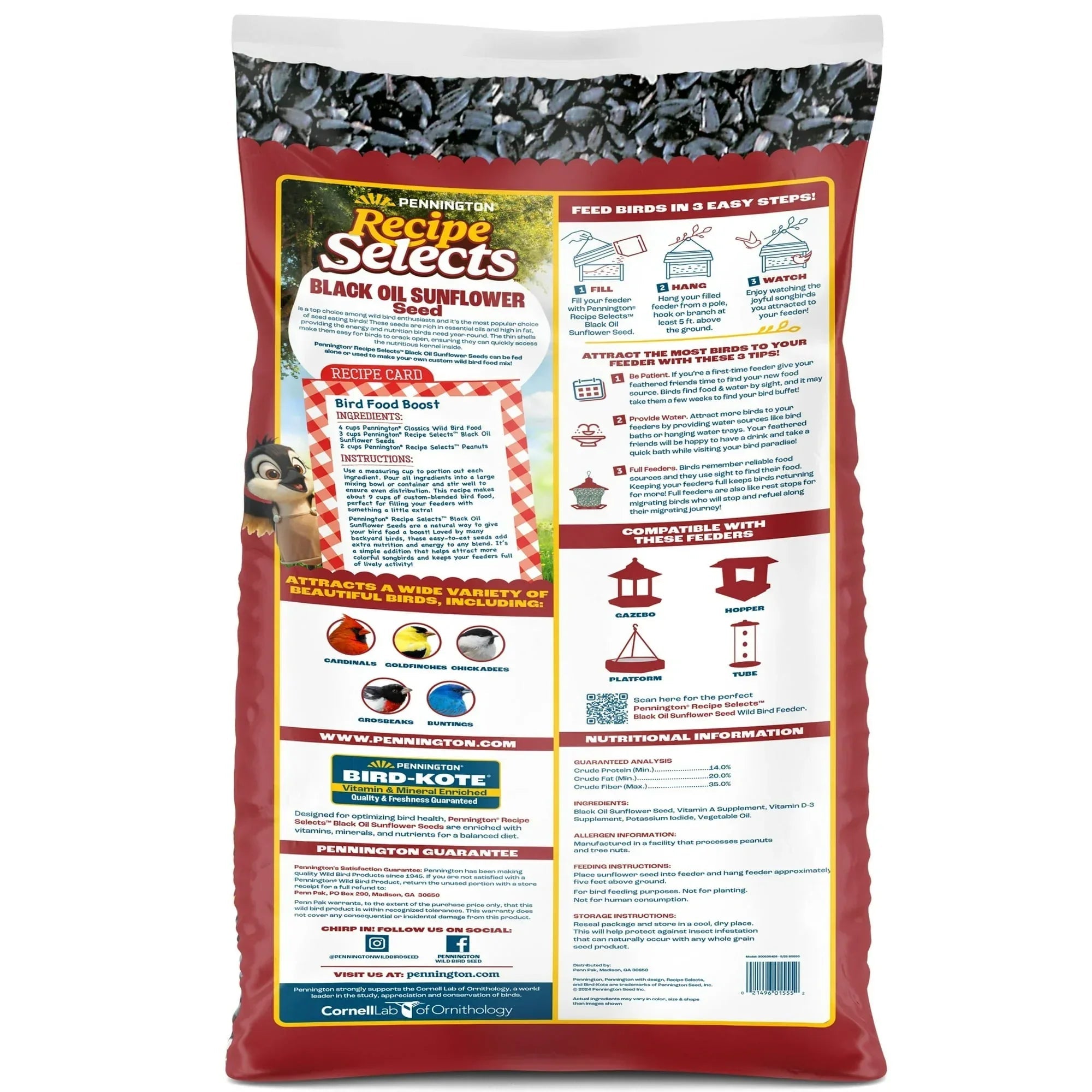 Pennington Recipe Selects Black Oil Sunflower Seed Dry Wild Bird Feed, Bird Food, 1 Pack