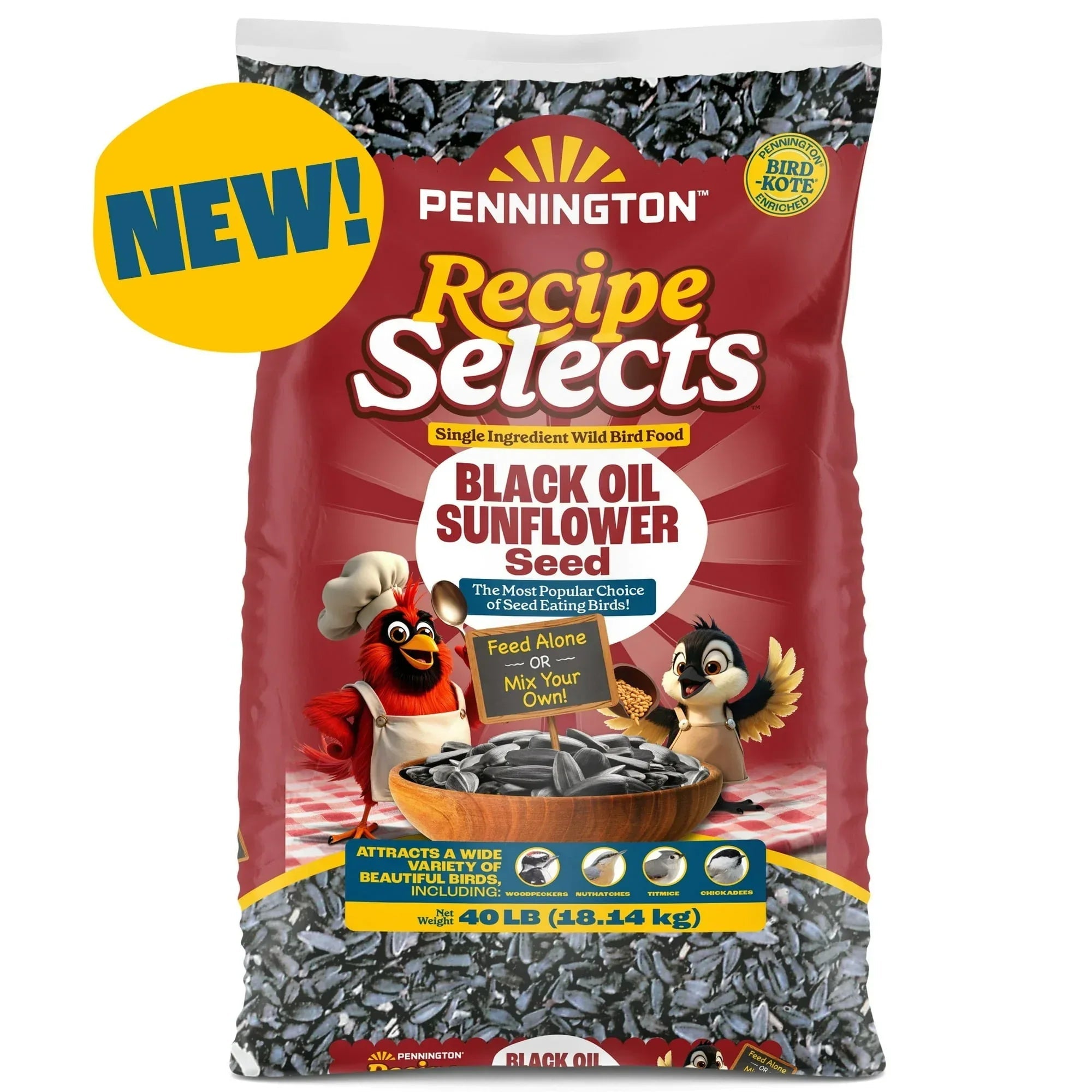 Pennington Recipe Selects Black Oil Sunflower Seed Dry Wild Bird Feed, Bird Food, 1 Pack