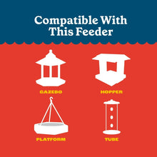 Bird feeder compatibility icons for gazebo, hopper, platform, and tube