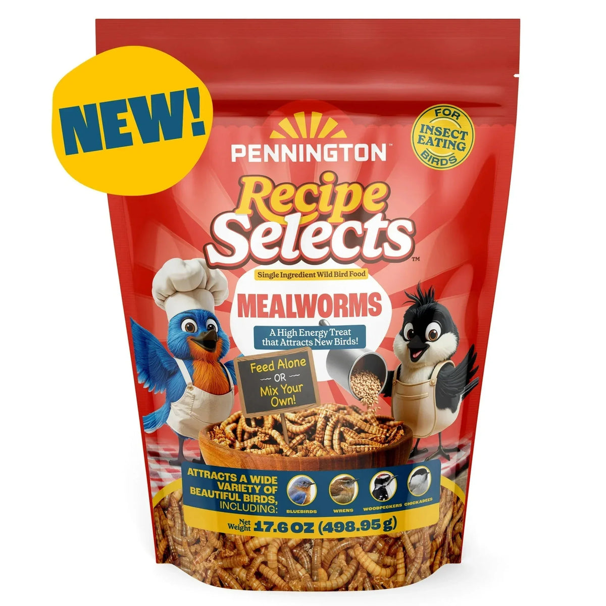 Pennington Recipe Selects Dried Mealworms for Birds, Bluebird and Wild Bird Food for Outside Feeder, 17.6 oz Bag, 1 Pack - USA MEGA SHOP