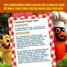 Recipe card for sunflower chips wild bird food with ingredients and instructions