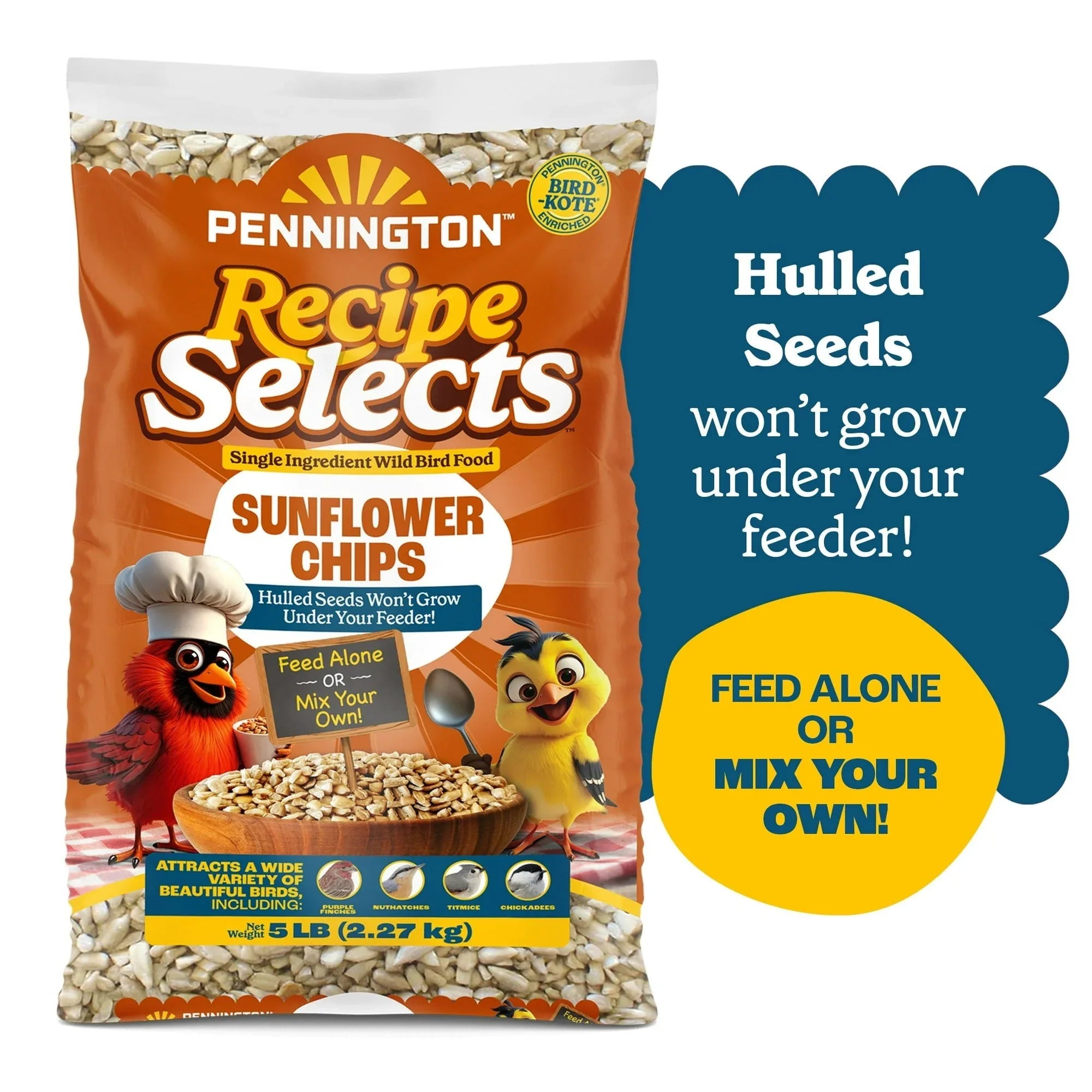 Pennington Recipe Selects Sunflower Chips, Dry Wild Bird Food and Seed, 5 lb. Bag, 1 Pack - USA MEGA SHOP