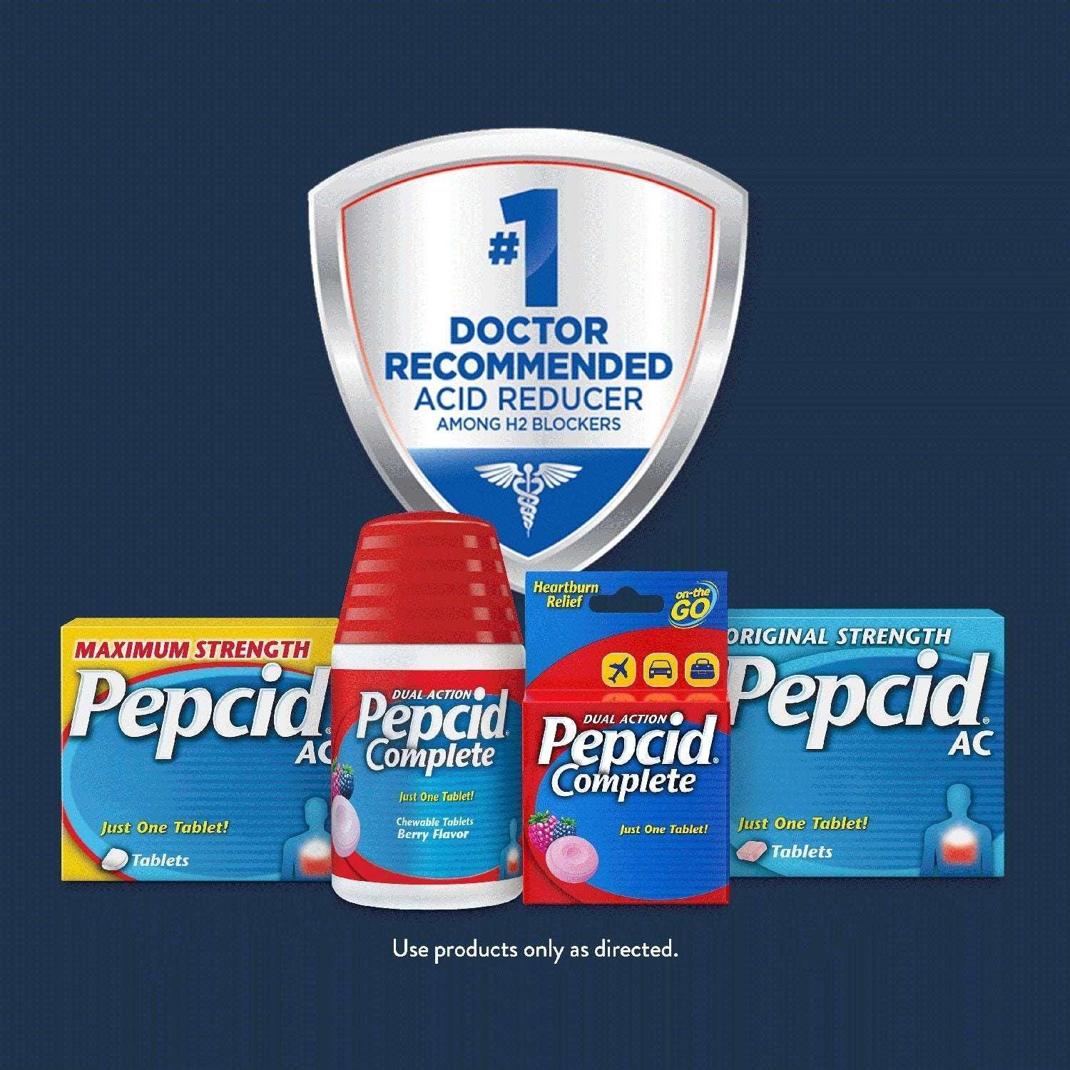 Pepcid Complete Acid Reducer + Antacid Chewable Tablets – Berry Flavor – 100 Count