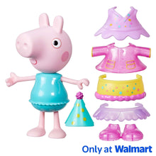 Peppa Pig pig figure in blue dress with teal shoes and extra party outfit pieces