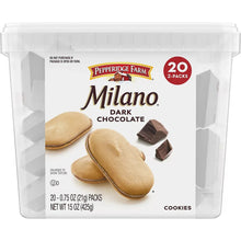 Milano dark chocolate cookies container with 20 two-packs and cookie images
