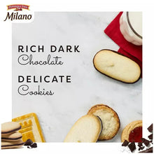 Milano rich dark chocolate delicate cookies package art with sliced cookies