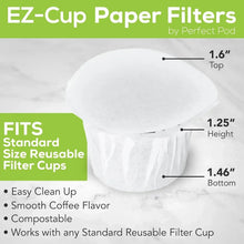 White EZ-Cup paper coffee filter for reusable cups, round lid and ridged sides