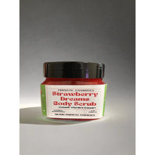 PerfectU. Cosmetics strawberry body scrub jar, black lid, green label front