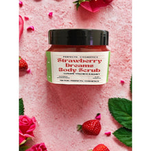 PerfectU. Cosmetics strawberry body scrub jar with black lid and Dreams label