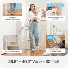 White baby gate for doorways and stairs, includes rental safe wall cup accessories