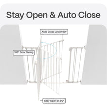 Baby gate hinge that auto-closes and stays open up to 90 degrees