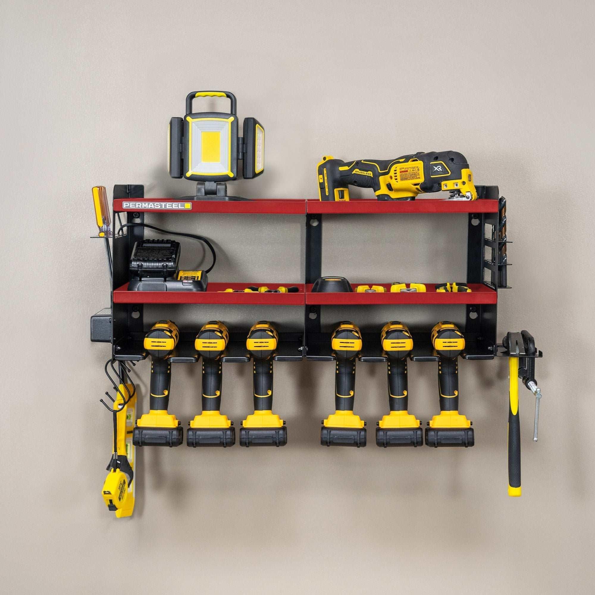 Permasteel 24.6″ 6-Bay Heavy Duty Wall Mounted Power Tool Organizer