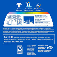 Laundry detergent back label with use instructions, cautions, and recycling information