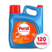 Laundry detergent bottle, blue jug with red cap and Persil Advanced Clean label