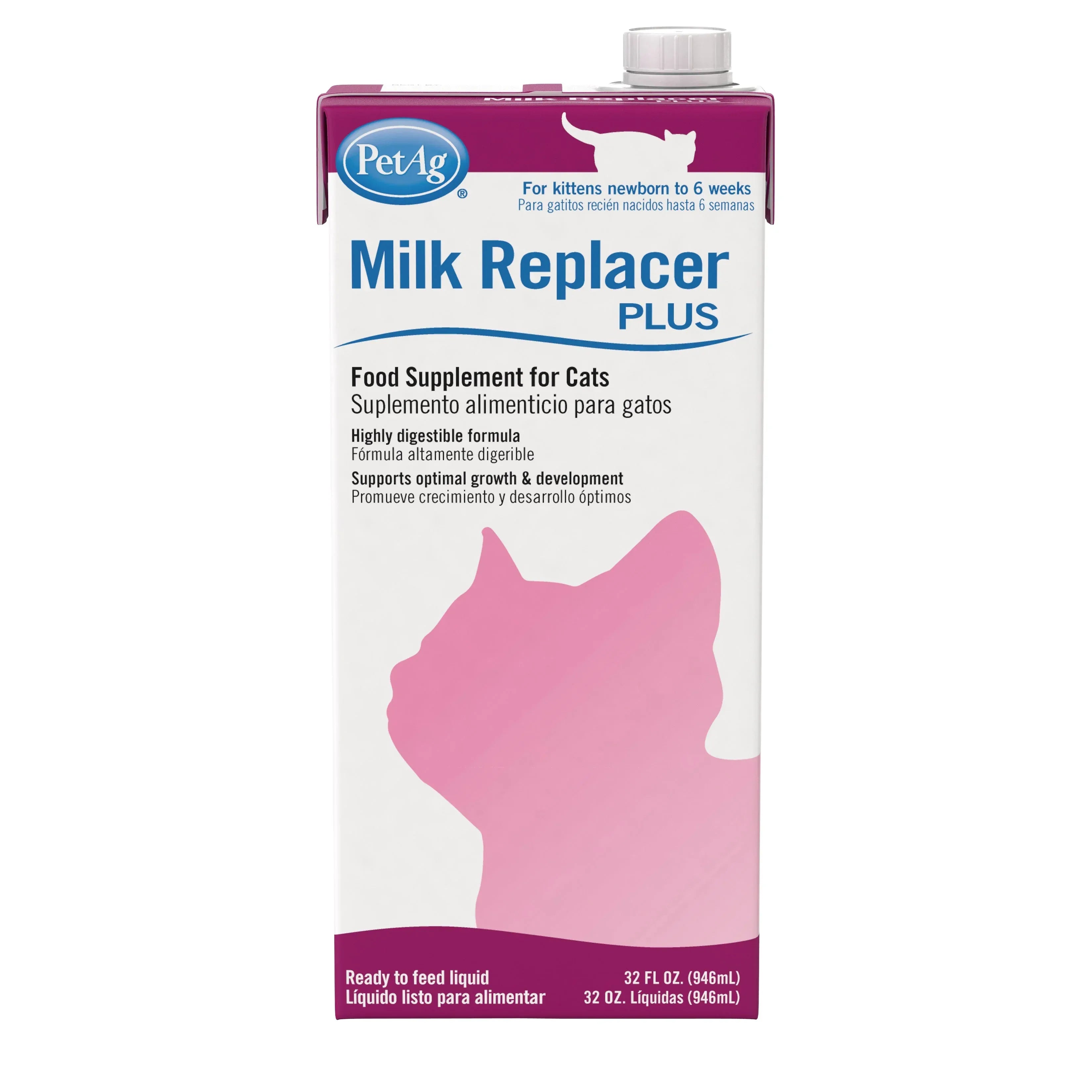 PetAg Milk Replacer Plus Liquid for Cats and Kittens, 32 fl oz - USA MEGA SHOP