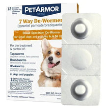 PetArmor 7 Way de-wormer blister pack with chewable tablets and dog branding