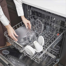 Cat water fountain parts in dishwasher top rack, tray and container pieces