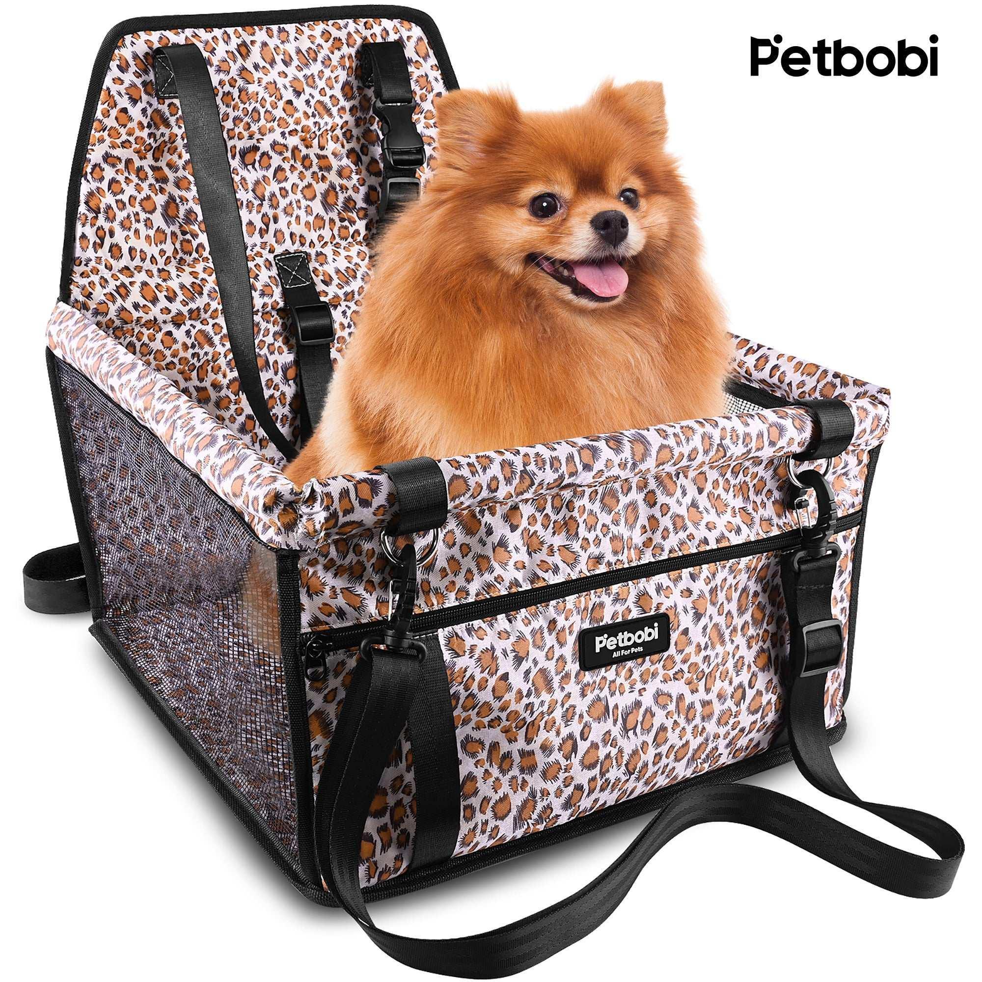 Petbobi Dog Car Booster Seat Travel Carrier for Dog Cat Portable Travel Bag with Seat Belt Safety Stable for Travel Pet Car Seat with Clip on Leash and Storage Package