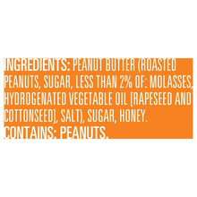Ingredients panel for peanut butter with list of roasted peanuts and honey